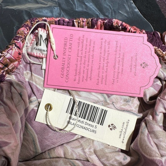 NWT Omika Brown Balloon Sleeve Ruched Upper High Waist Blair Midi Dress Sz Small - Picture 12 of 13